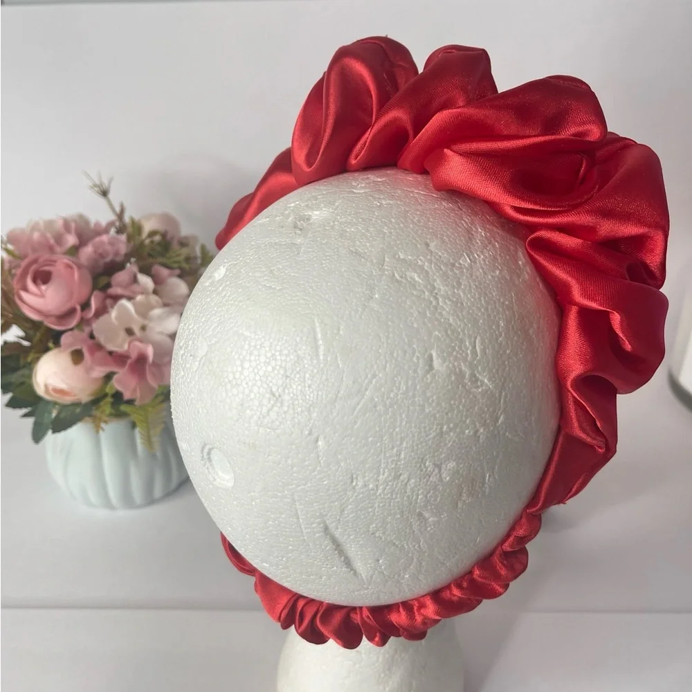 Red Satin Headband wrap scrunched For Women Pleated design - Picture 7 of 10